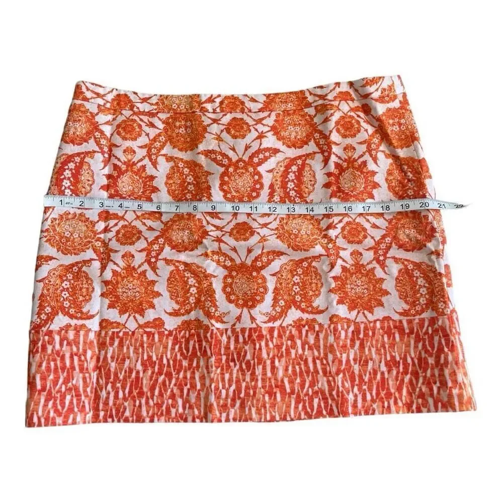 MICHAEL KORS Floral Mini Skirt Pencil Straight Women’s Size 14 Orange & White
